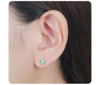 Mistletoe With Green Enamel And Ruby Silver Stud Earrings STS-5525